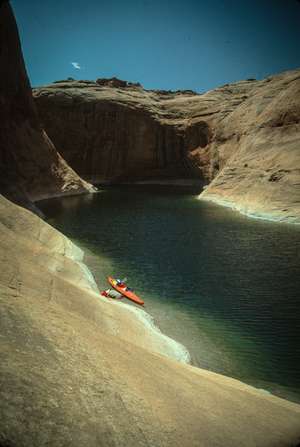 Steep landing site in side canyon.